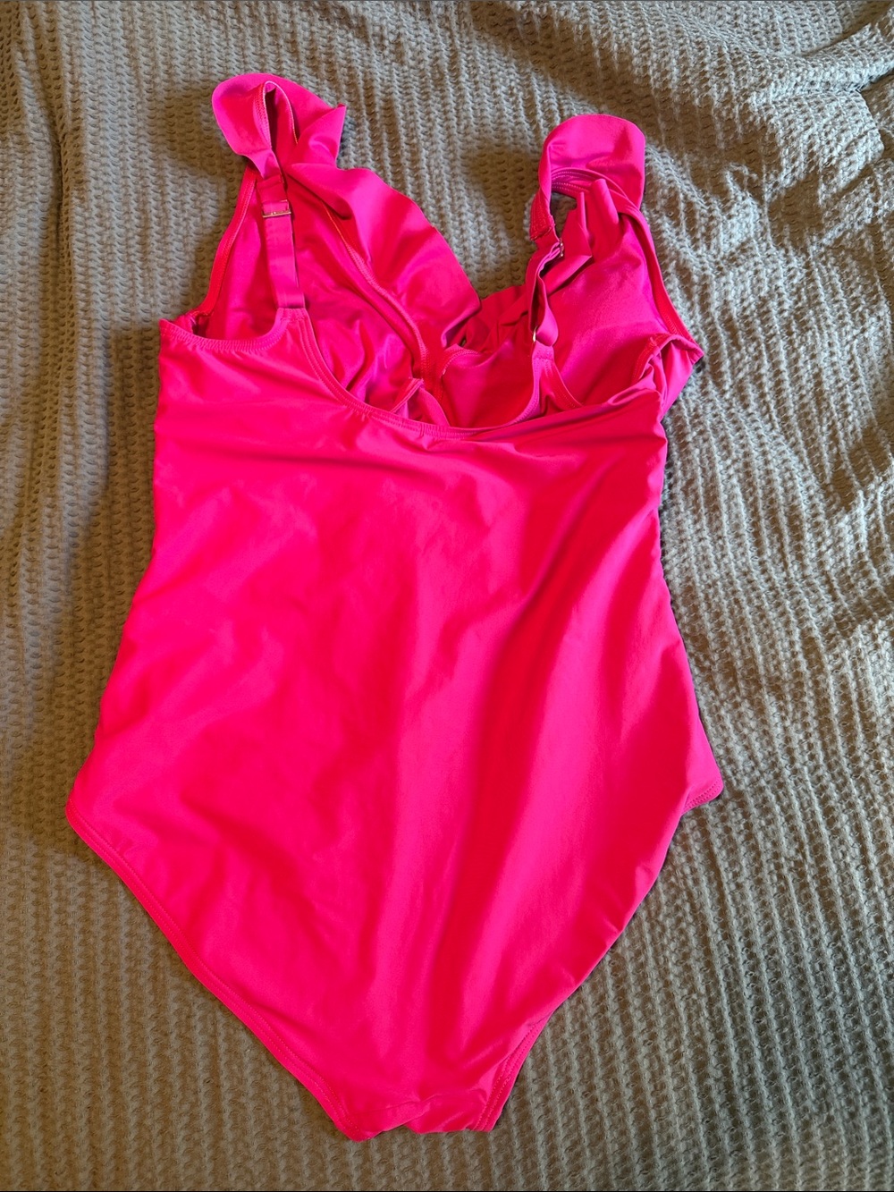 DKNY Hot Pink Ruffle Front One-Piece Swimsuit - Picture 5 of 6
